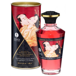 Huile chauffante aphrodisiaque comestible - Vin pétillant à la fraise Shunga 100ml.