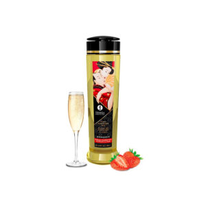 Huile de massage érotique shunga romance - Vin pétillant à la Fraise 240 ml.