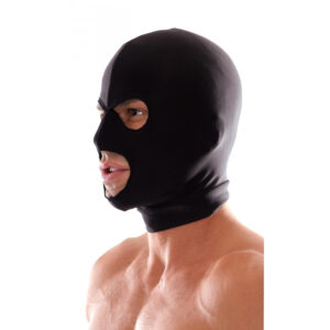 Cagoule BDSM noire opaque - ouverture bouche et yeux - soft BDSM